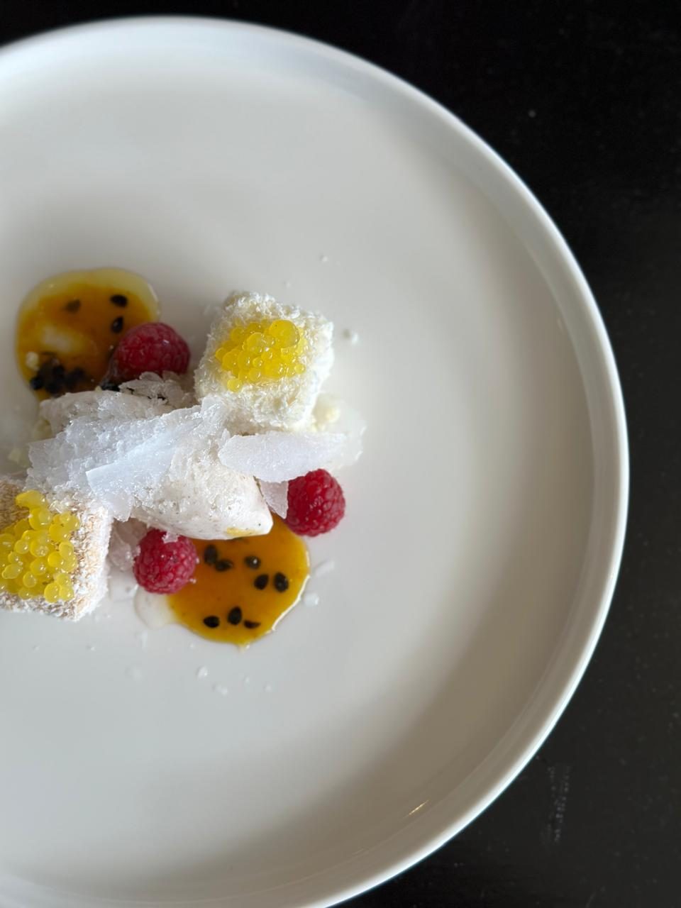 Coconut mousse with passionfruit and toasted coconut sorbet