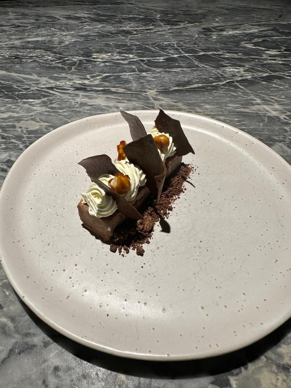 Dark chocolate and hazelnut semifreddo with cream chantilly